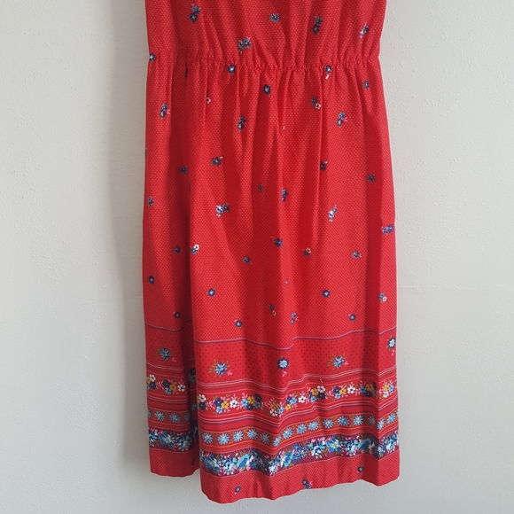 Vintage 1970's 1980's Cotton Floral Polka Dot Sundress - Picture 5 of 8